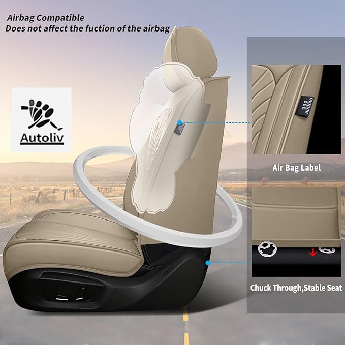 DISUTOGO Full Set Seat Covers Fit for Nissan Titan 2009-2025 Waterproof Faux Leather Automotive Cushion Protector Car seat Covers Compatible Airbag(5 Seats, Beige)