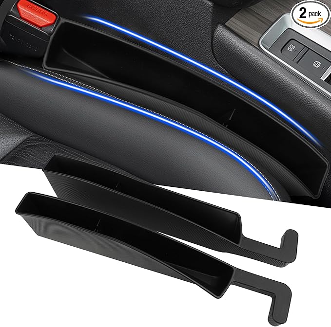 Car Seat Gap Filler, 2 Pack Car Seat Gap Organizer, Car Seat Accessories Prevent Items from Falling, Auto Console Side Storage Box for Holding Phone, Glasses, Universal Fit Car SUV Truck (Black)
