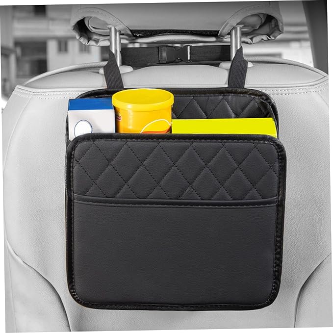 Car Seat Back Storage Bag 10x3x10" Hanging Car Back Seat Organizer & Waterproof Leather Organizer for Automobile, Black Auto Storage Auto Box