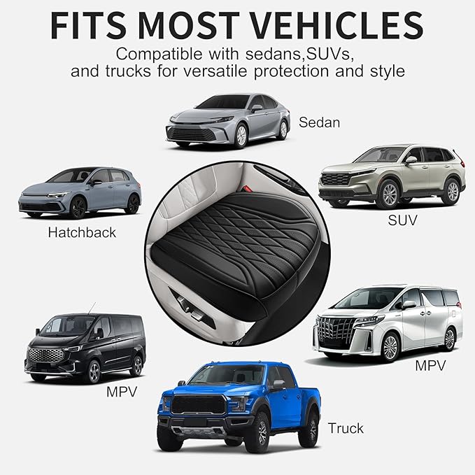 EQUIDEVDY 2 Pack Leather Bottom Car Seat Covers,Front Seat Covers for Cars,Driver Car Seat Cover,Luxury Faux Leather Seat Protectors,Full Wrap,Waterproof,for Most Vehicles,Sedan,SUV,Truck (Black)