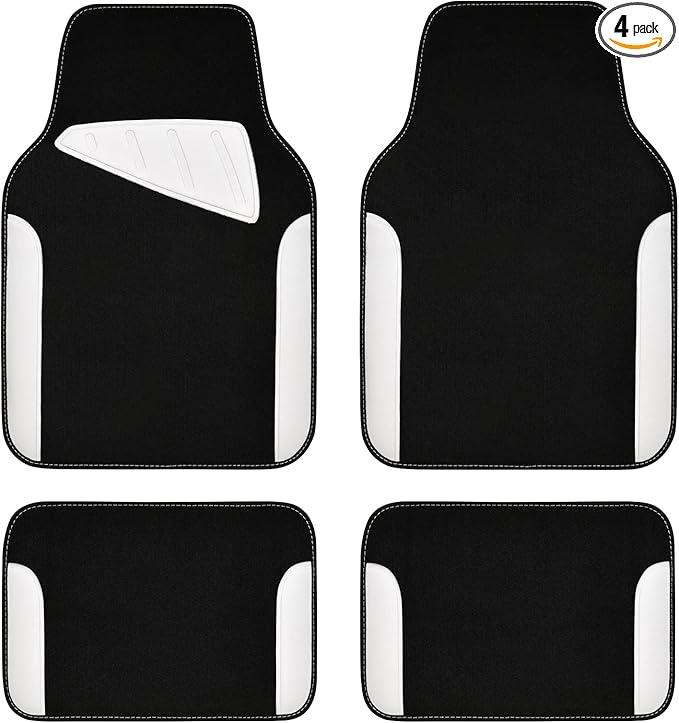 CAR PASS Waterproof Universal Fit Car Floor Mats, Car Mats Fit for SUV,Vans,sedans, Trucks,Set of 4pcs Car Carpet with Driver Heel Pad (White)