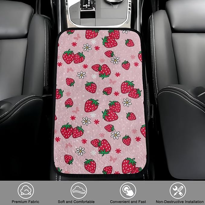 Bulopur Pink Strawberry Arm Rest Cover Car Protect from Pet Claws Car Center Console Cover Easy to Install Auto Console Armrest Cover Flannel Universal Fit for Auto Truck Van SUV