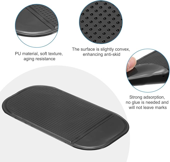 HARFINGTON 7pcs Car Dashboard Anti-Slip Mat 5.5" x 3" Universal Sticky Dash Pad Washable Reusable Car Non-Slip Mats for Phone Keys Sunglasses Electronic Devices, Black
