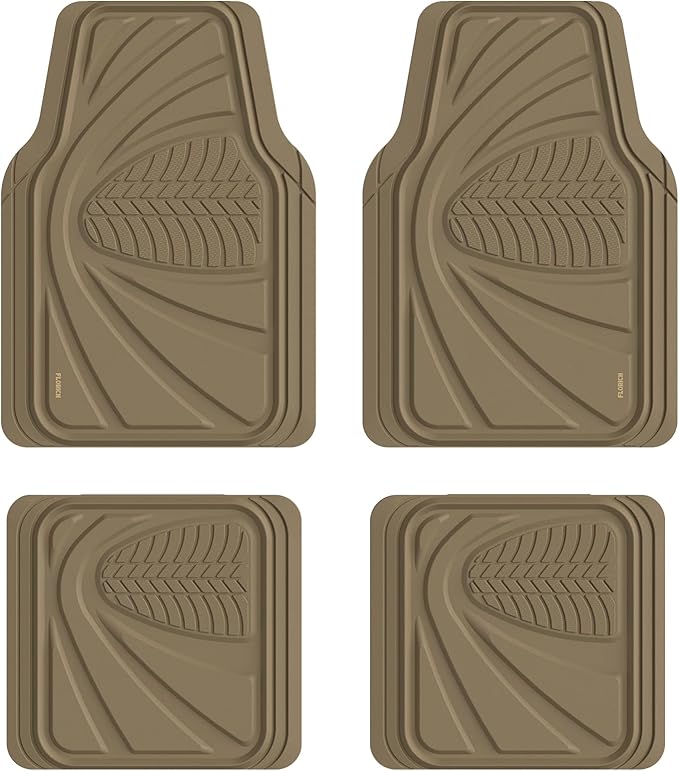 FLORICH Car Floor Mats, Waterproof Universal Heavy-Duty 4 Pieces Rubber Floor Mats for Cars, Full Set Car Mats with Anti-Slip Backing Fit for Most SUV, Vans,Trucks, Sedan(Beige)