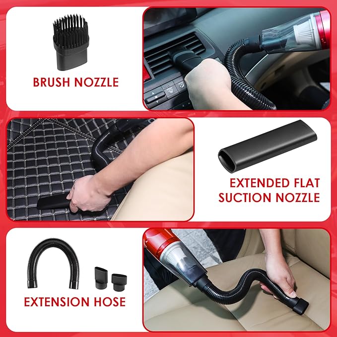 Viewsun 17PCS Car Cleaning Kit, Car Interior Detailing Kit with Red High Power Handheld Vacuum, Detailing Brush Set, Windshield Cleaner, Cleaning Gel, Complete Auto Accessories for Women