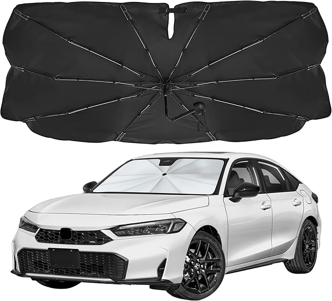 EcoNour Umbrella Windshield Sun Shade for Car | Foldable Umbrella Sun Shield | UV & Heat Protection for Front Window Shade with Storage Pouch | Fits Coupe, Sedan & Hatchbacks | Small 52"x31"