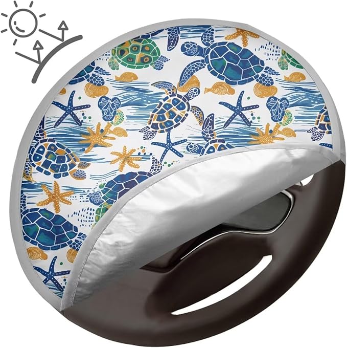 Turtle Steering Wheel Sunshade 17 Inch Car Rudder UV Rays Sun Visor Protector for Most Vehicle Heat Resistant Steering Wheel Cover Summer Essential 2025