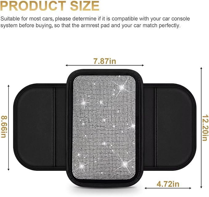 Bling Center Console Cover Fit for Toyota RAV4 with 2 Storage Bags Fully Diamond-Studded Style Center Console Armrest Cover with Total Protection(Silver Diamond)