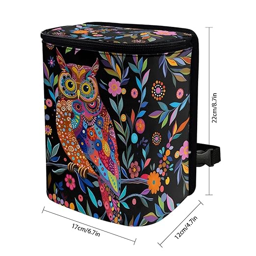 Unique Car Accessories Bohemian Style Owl Garbage Bin,Zippered Hanging Design