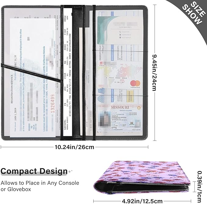 ALAZA Red Blue Flowers Floral Car Registration and Insurance Card Holder Vehicle Glove Box Car Organizer Driver License Documents Holder Waller Case Organizers
