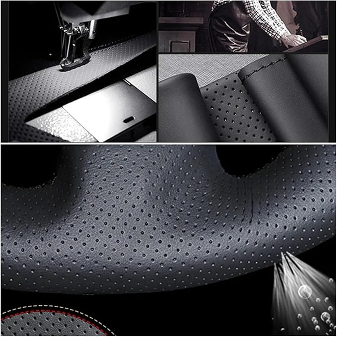 PU Leather Car Steering Wheel Cover for 2009-2017 Corsa (D) & Corsa (D) (3-Spoke) - Enhanced Grip & Comfort(Blue Thread)