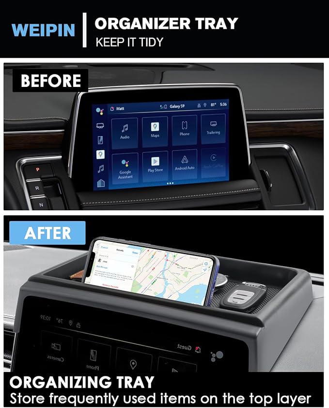 WEIPIN for Center Console Screen Organizer Tray Compatible with 2021–2024 Chevy Tahoe/Suburban & GMC Yukon — Not Fit Yukon Denali Console Organizer ABS Materials