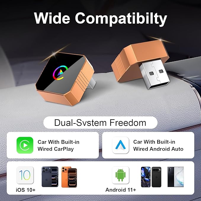 Aimoon Wireless CarPlay Adapter for Apple iPhone ＆ Android Auto Small Size, Wired to Wireless Car Play Adapter Plug & Play Compatible with After 2016 Cars