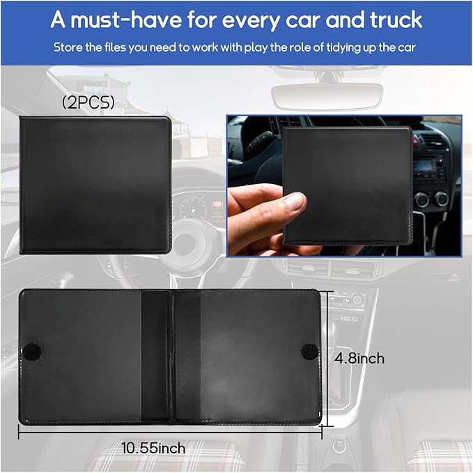 2 PCS Car Registration and Insurance Holder, 10.6''×4.8'' Essential Auto Card Glove Box Organizer with Closure, Vehicle Interior Accessories Perfect for Documents, Cards