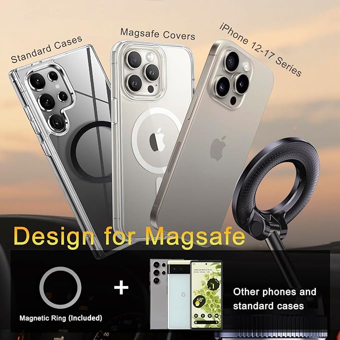 Jkoailiwi for Magsafe Car Mount, [2800gf Magnetic & 98LBS Strongest Suction] Cup Phone Mount, 360° Adjustable Vacuum Magnetic Phone Holder for Car Gym/Mirror/Smooth Surface, for iPhone 12-17