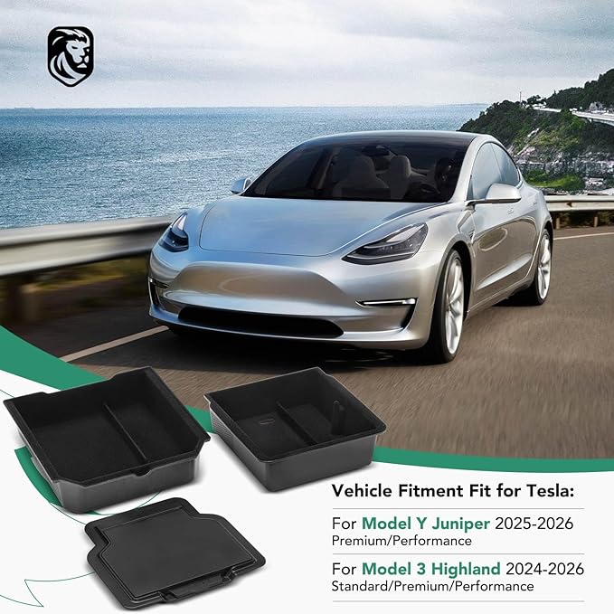 YHTAUTO Center Console Organizer Tray Fit 2024 2025 Tesla Model 3 Highland, Armrest Drawer Organizer, Armrest Hidden Compartment Storage Box, Center Console Tray, Model 3 Highland Accessories 3PCS