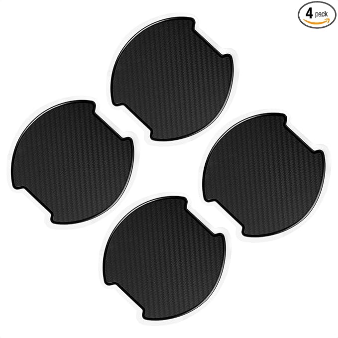 TANGSEN 4Pcs Universal 3D Carbon Fiber Texture Automotive Door Cup Handle Recess Paint Protector Cover Scratch Non-Marking Silicone Personalize Pad Sticker (Black,L)