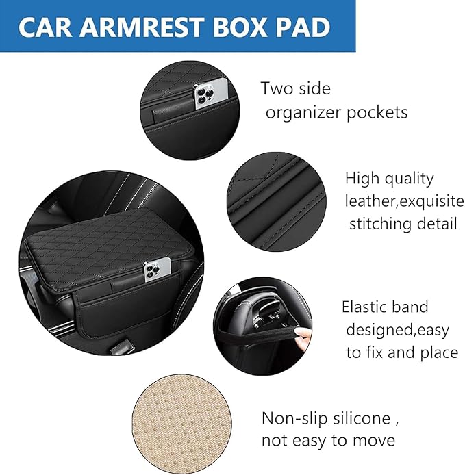 Car Center Console Cover for Honda CRV 2017 2018 2019 2020 2021 2022, Universal Waterproof Leather Armrest Box Pad Armrest Cover Cushion Interior Accessories with 2 Storage Bags,A/Black