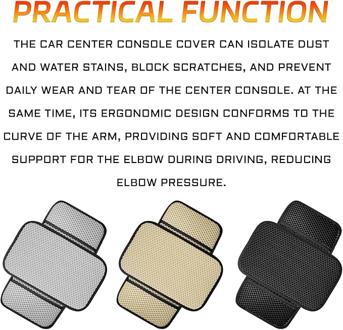 Armrest Cover for Car Console Covers for SUV Center Console Arm Rest Breathable Pad Middle Box Armrest Cushion Pad with 2 Organizer Bags Universal Car Interior Accessories Protection(Gray)