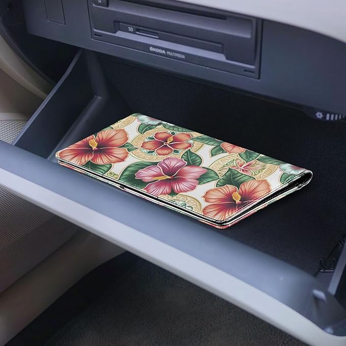 ALAZA Vintage Flowers Floral Car Registration and Insurance Card Holder Vehicle Glove Box Car Organizer Driver License Documents Holder Waller Case Organizers