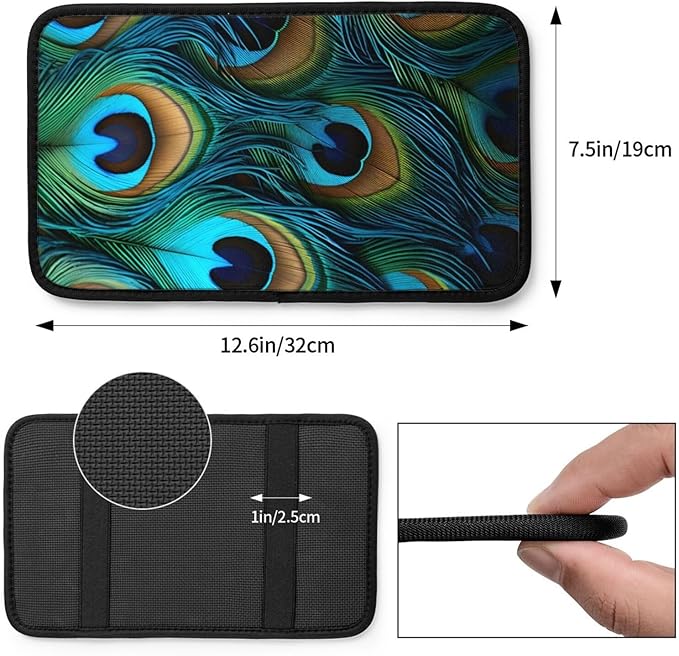 Peacock Feather Patterns Car Center Console Cover Universal Car Armrest Cover Waterproof Auto Armrest Seat Box Mat Protector Decoration Car Center Console Cushion Pad for Most Vehicle SUV Truck