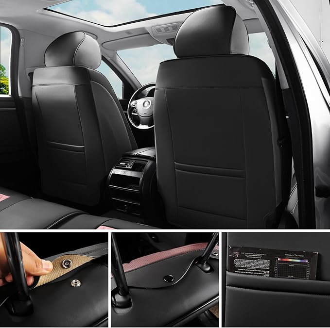 SCDOOCA Car Seat Covers Full Set Pink and Black, Premium Leather Seat Covers, Waterproof and Breathable Seat Covers, Universal Car Seat Protector Fit for Cars, Trucks, SUVs(Full Set)