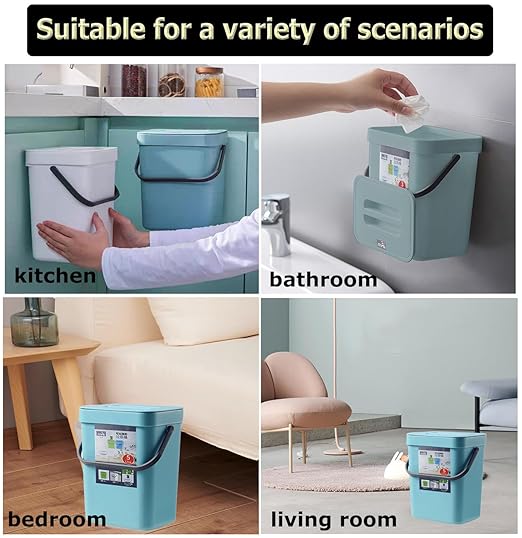 Small Trash Can with Lid Mini Kitchen Hanging Trash Can Tightly Sealed Odor Free, Small Countertop Compost Bin for Scraps from Daily Cooking, Mountable Trash Bin for Kitchen Counter, 5L (blue, 5L)