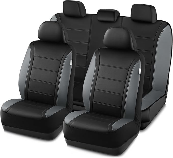 Road Comforts Leather Seat Covers, Breathable Car Seat Covers Full Set for Men,Airbag Compatible, Automotive Seat Covers Set Universal Fit Most Cars,Vans,Truck,SUV