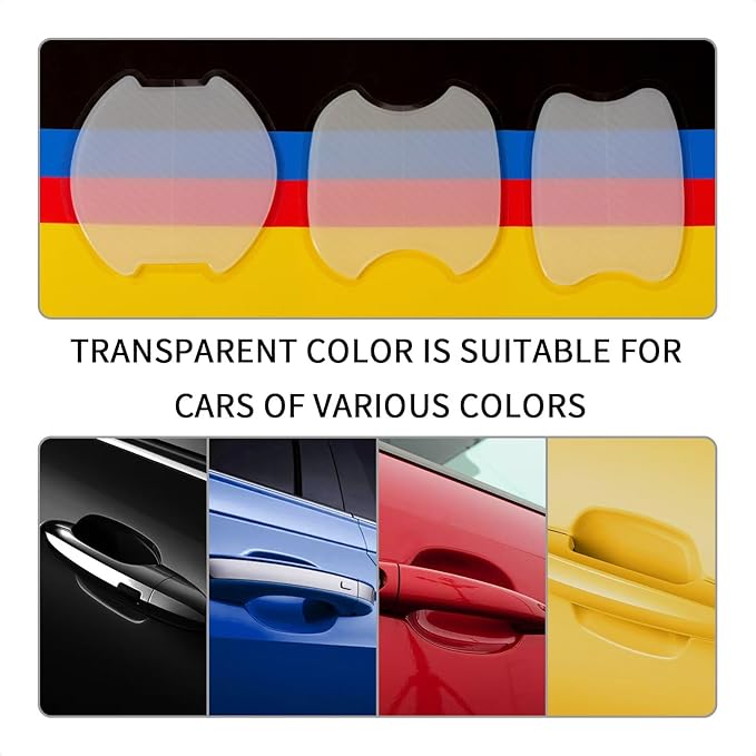 TANGSEN 4Pcs Universal 3D Carbon Fiber Texture Automotive Door Cup Handle Recess Paint Protector Cover Scratch Non-Marking Silicone Personalize Pad Sticker (White Translucent, L)