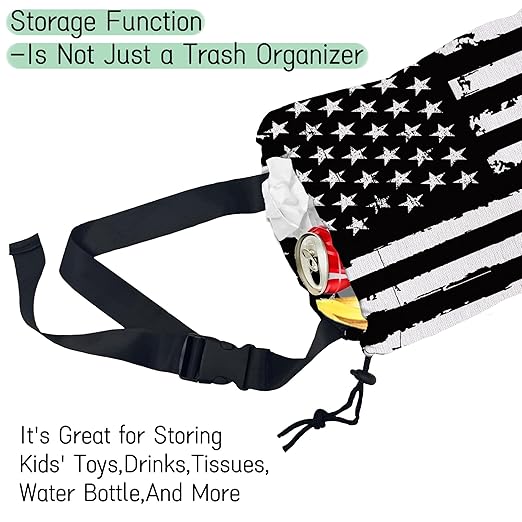 NHNXHWIA Retro American Flag Car Trash Bag,Hanging Drawstring Car Garbage Bag,Waterproof Canvas Car Back Seat Organizer with Adjustable Buckle,for Vehicles,SUVs,Camping,Road Trips