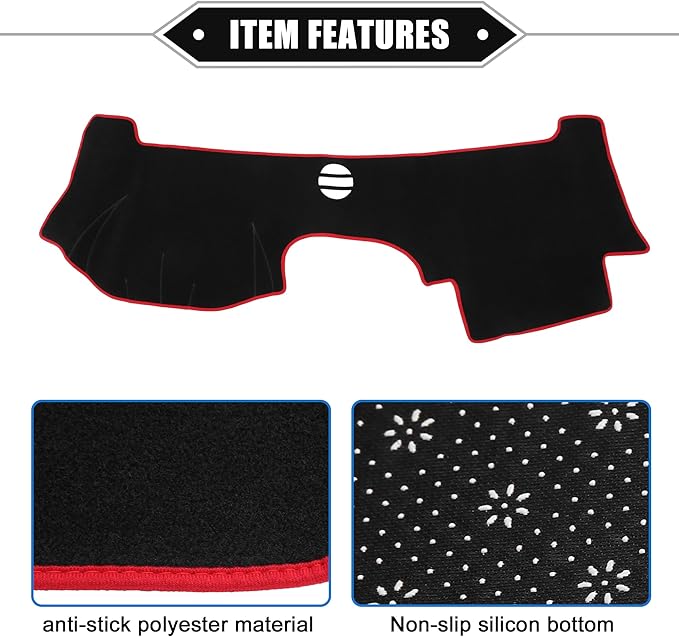 Dashboard Cover Compatible for Cadillac CTS 2004-2009, Non-Slip Polyester Black Red Dash Cover Mat Dash Board Protector Cover