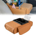 Multifunctional PU Leather Car Armrest Box Mat Organizer with Cup Holders, Universal 5-in-1 Car Armrest Storage Box Mat with Central Elbow for Most Cars (Cayenne Yellow)