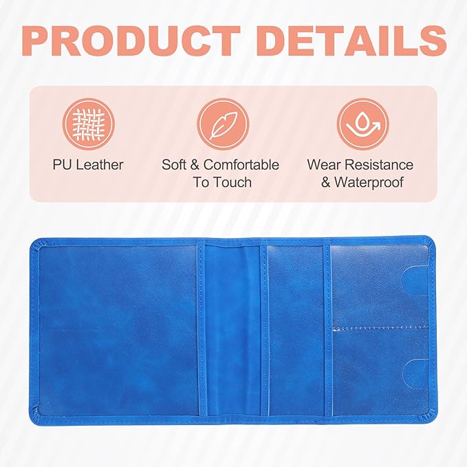 HARFINGTON Car Registration and Insurance Holder 5.63" x 5.31" PU Leather Vehicle Glove Box Organizer Storage Accessories Men Women Car ID Holder for License ID Card Bank Card, Dark Blue