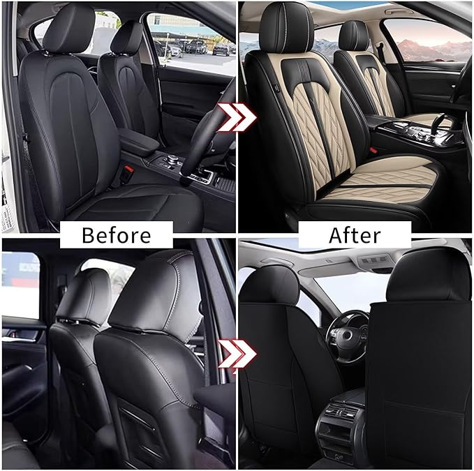 TTX LIGHTING Seat Covers for Car Full Set Seat Covers for Hyundai Azera 2006-2017 Leather Seat Covers Breathable Waterproof Seat Protectors Seat Cushion with Airbag Compatible (5 Seats, Black&Beige)