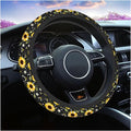 Swono Sunflower Steering Wheel Cover Cartoon Sunflower and Bee On The Black Anti-Slip Car Wheel Wrap Compatible with Most Auto Cars Trucks with 15 Inch Steering Wheels