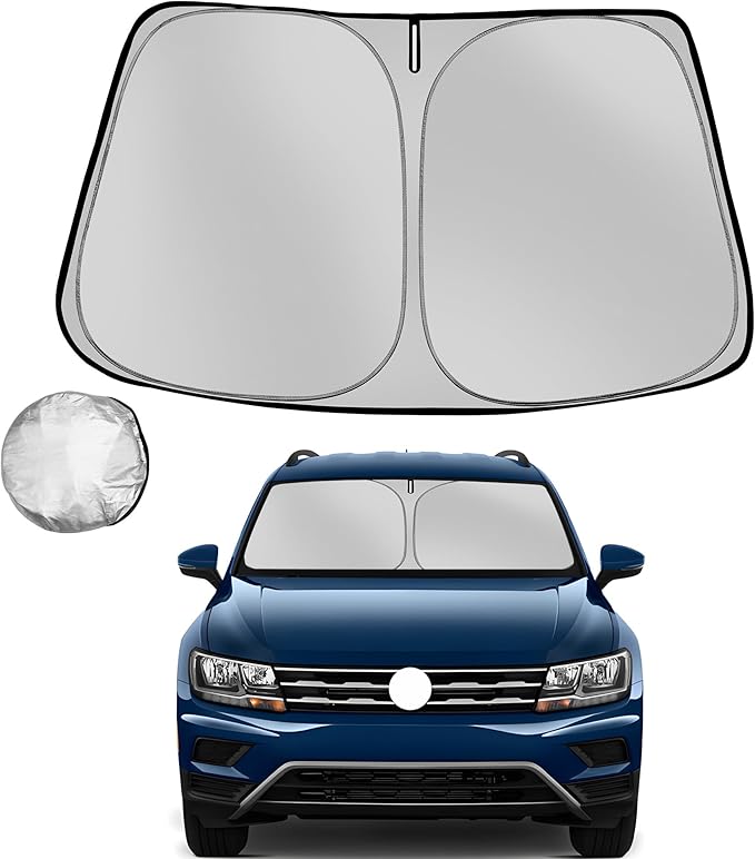 Fonowka Windshield Sun Shade for 2018-2025 Volkswagen VW Tiguan Foldable Sun Sunshade for Car Front Window Blocks UV Rays and Heat Automotive Interior Protector Custom Fit Accessories