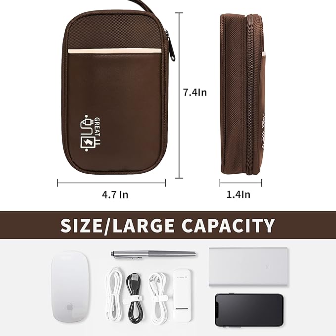 Travel Cable Organizer Bag Pouch Electronic Accessories Carry Case Portable Waterproof All-in-One Storage Bag for Cable,Charger, Phone, Hard Drive，SD Card-Coffee