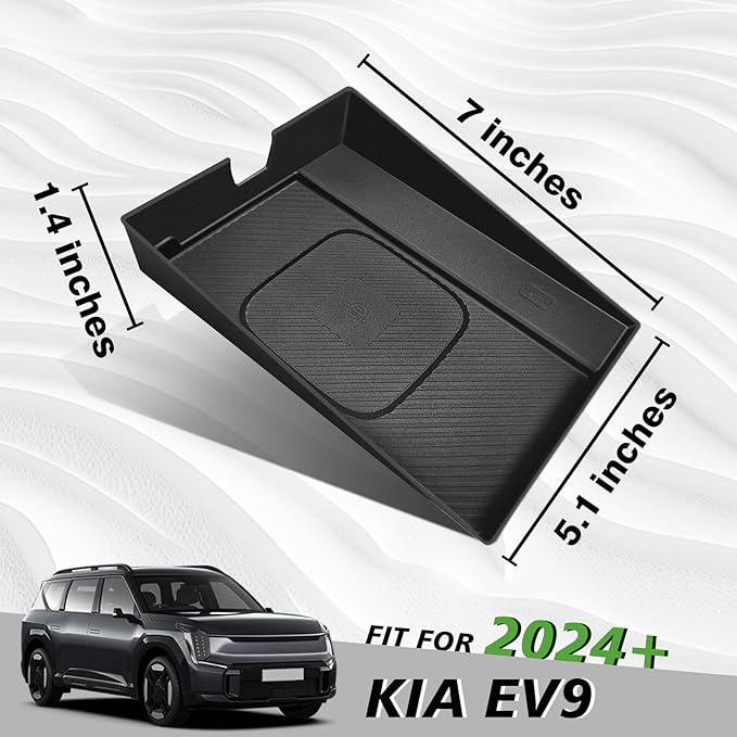 BestEvMod Center Console Wireless Charger Mat Compatible with Kia EV9 Accessories 2024 2025 2026 Phone Charge Area Silicone Cover Non Slip Silicone Pad Black