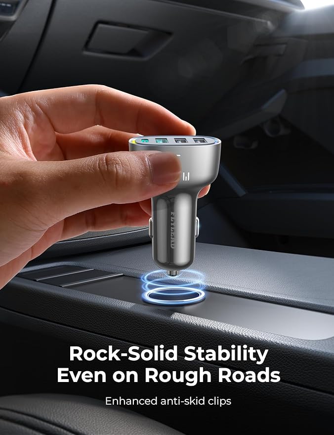 USB C Car Charger Cigarette Lighter Adapter 75W 4-Port Fast Car Charger for iPhone 17 Pro Max Air/16/15/14/13/12 Series, for Samsung S25/S24/S23, for Pixel/Android- Titanium