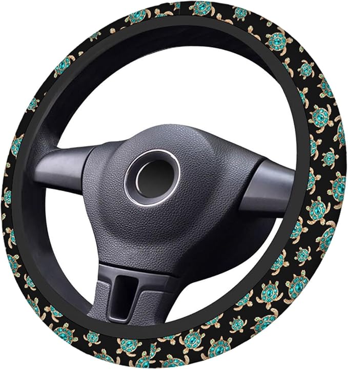 Swono Turtle with Stones Blue Car Neoprene Steering Wheel Cover Jewelry in The Form of A Turtle with Blue 15 Inch Anti-Slip Wheel Wrap Case Protector for SUV Sedan Vans Trucks