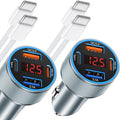 iPhone Fast Car Charger, 65W 4-Port USB C Car Phone Charger Adapter with 2x6FT USB C Cable,Multiport Cigarette Lighter USB Charger with Voltage Display for iPhone 17 16 15 Pro Max,iPad,Samsung,Android