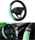 Bling Car Steering Wheel Cover, 15 Inch Rhinestones Soft Leather Elastic Steering Wheel Protector, Sparkly Crystal Diamond for Women Girls, Car Interior Accessories for Most Cars (Green)