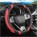 Car Steering Wheel Cover, Breathable Soft Leather Vehicle Wheel Cover Protector for Men Women, Non-Slip Automotive Interior Protection Accessories, Universal for Most Vehicles (Black/Red)