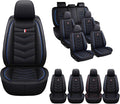 MVRVMV 3 Row 7 Seater Seat Covers for Toyota Highlander 2013-2026, Airbag Compatible Front and Rear Split Bench Leather Auto Seat Protectors (7 Seat Standard, Black-Blue