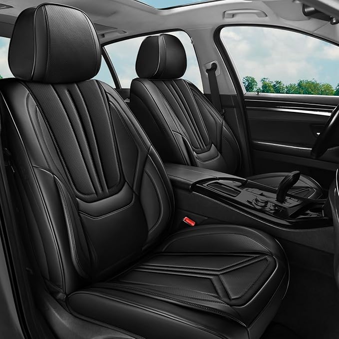 SCDOOCA Car Seat Covers Full Set Black, Luxury Leather Car Seat Covers, Waterproof and Breathable Seat Covers, Universal Car Seat Protector Fit for Cars, Trucks, SUVs, Pick-ups (Full Set)
