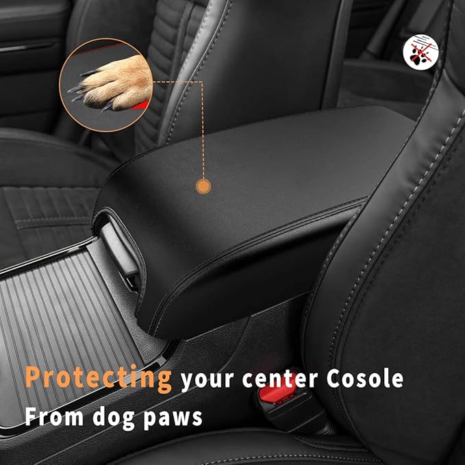 INTGET Center Console Cover for Dodge Charger Accessories 2011-2020 2021 2022 2023 for Chrysler 300 2015-2022 Leather Console Lid Protector Cushion Pad(Black Stitches, Without Pattern)