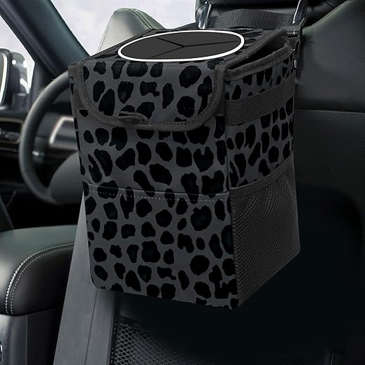 GVGHIDZ Car Trash Can – Multi-Purpose, Lightweight and Portable with Durable Water-Resistant Coating, No Installation Required, Practical and Ample Capacity, Variety of Colors.Black Leopard Print