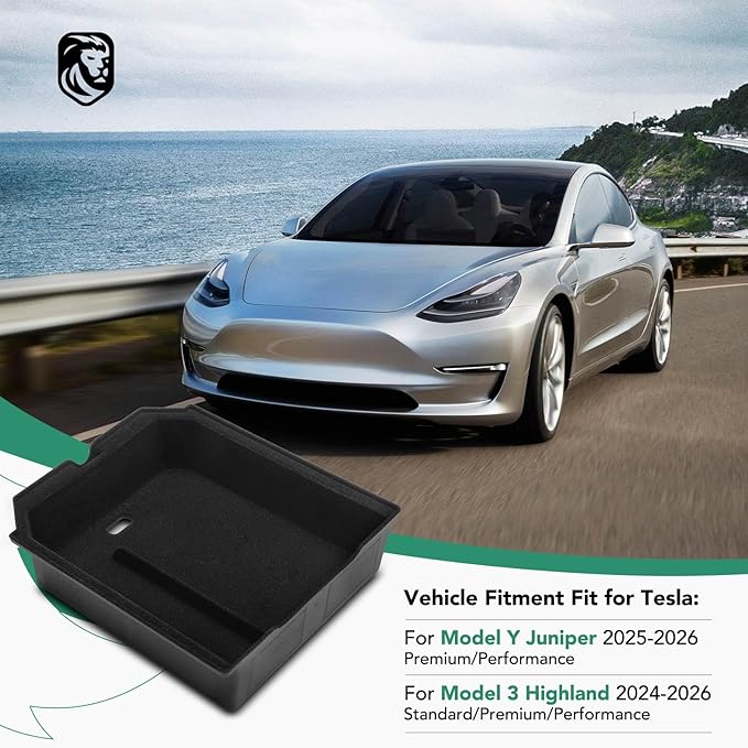 YHTAUTO Center Console Upper Tray Fit 2024 2025 Tesla Model 3 Highland, Center Control Console Storage Box with Sunglass Holder Non-Slip - Flocking Inside Interior Accessories 1PC