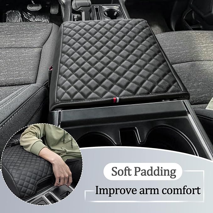 JDMCAR Center Console Cushion Compatible with 2021 - 2025 2026 Ford F150 PU Leather Armrest Interior Accessories, Customized Anti-Scratch Leather Armrest Lid Protector Pad (Bucket Seat Only)