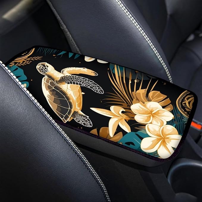 Hawaiian Sea Turtle Auto Console Armrest Cover Arm Rest Car Comfortable Armrest Console Cover Easy to Install Fashion Auto Interior Universal Fit Most Cars Women Men